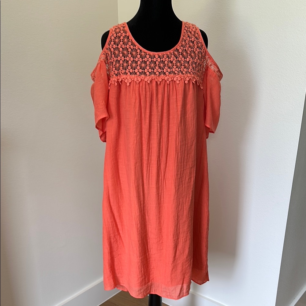 Elegant Coral Cold Shoulder Dress